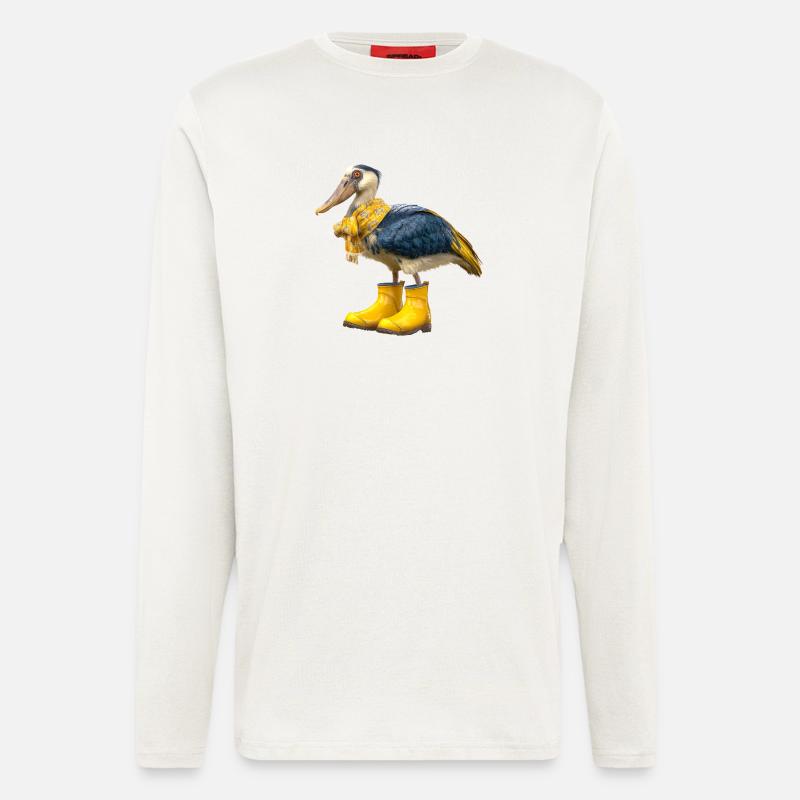 Oiseau à bec-en-sabot créatif dans des bottes en caoutchouc - Manches longues bio décontracté fabriqué en UE - OFF WHITE