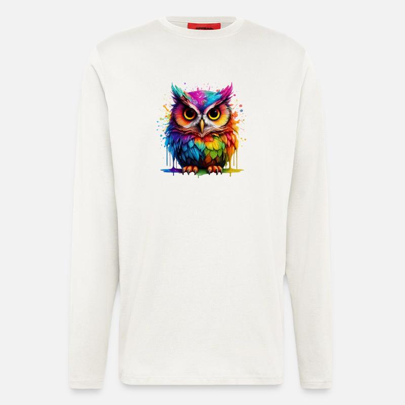 Bunte Eulenkunst Digitaldruck - Langarmshirt - made by SPREAD  - OFF WHITE