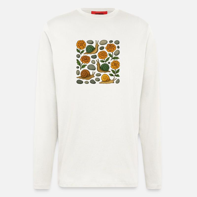 Whimsical Snails and Marigolds Pattern - Longsleeve - made by SPREAD  - OFF WHITE