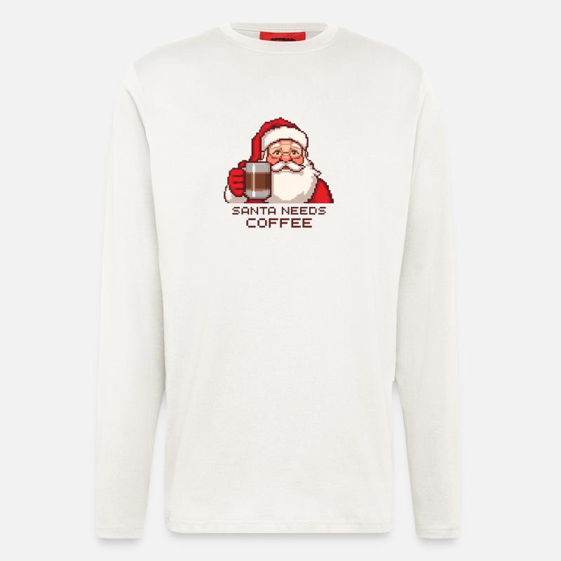 Pixel Santa – Santa Needs Coffee - Langarmshirt - made by SPREAD  - OFF WHITE