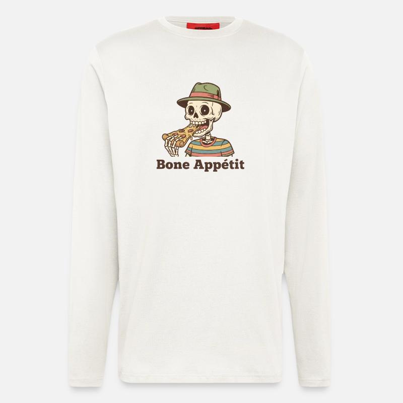 Bone Appétit Skeleton Eats Pizza - Longsleeve - made by SPREAD  - OFF WHITE