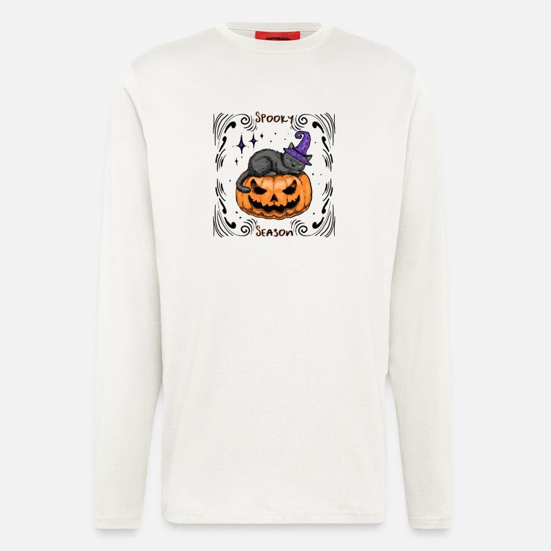 Schläfrige Katze Halloween _Dekoriert - Langarmshirt - made by SPREAD  - OFF WHITE