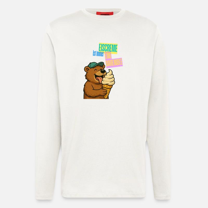 Bande dessinée de crème glacée Bear - Manches longues bio décontracté fabriqué en UE - OFF WHITE