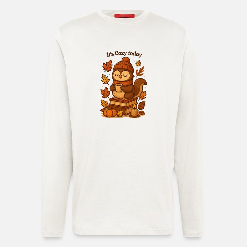 Gemütliche Herbst-Eule mit Tee Mütze  - Langarmshirt - made by SPREAD  - OFF WHITE