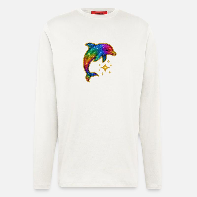 Regenbogen Glitzer Delfin - Langarmshirt - made by SPREAD  - OFF WHITE