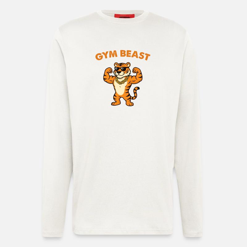 Gym Beast Tiger mit Sonnenbrille - Langarmshirt - made by SPREAD  - OFF WHITE
