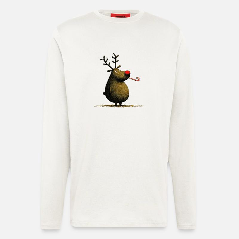 Christmas Reindeer with Candy Cane - Longsleeve - made by SPREAD  - OFF WHITE