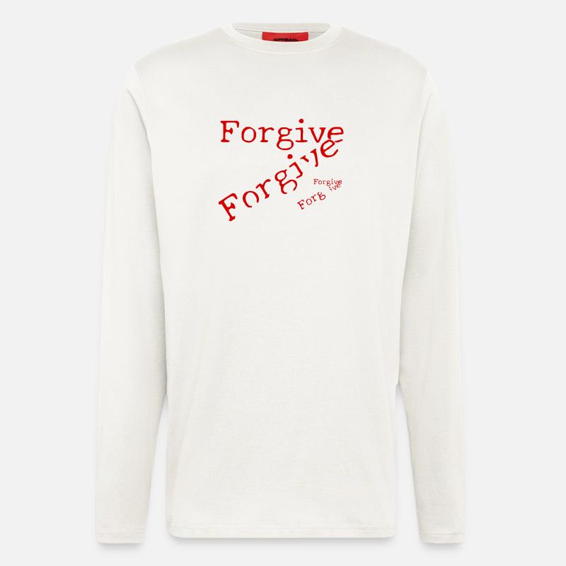 Le pardon en typographie rouge - Manches longues bio décontracté fabriqué en UE - OFF WHITE