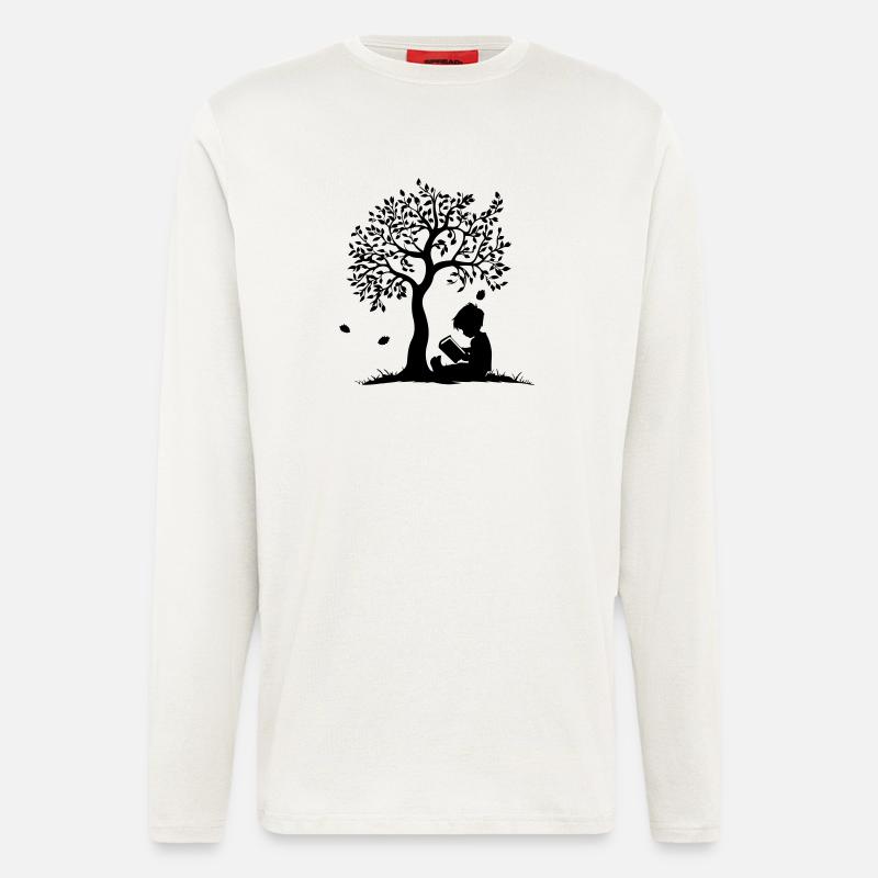 Kind liest unter Baum - Langarmshirt - made by SPREAD  - OFF WHITE