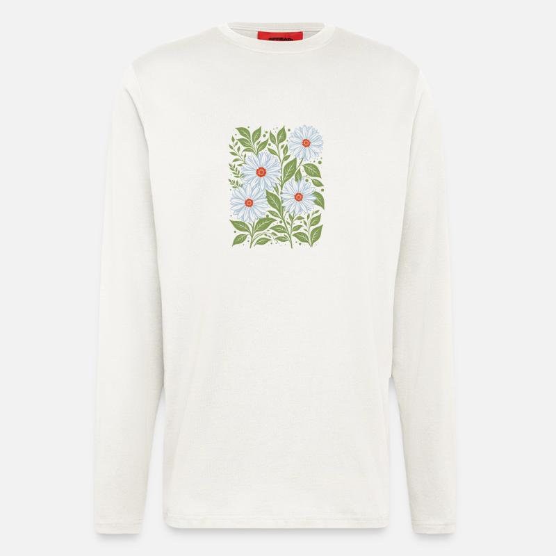 Gänseblümchen in Himmelblau Blumen - Langarmshirt - made by SPREAD  - OFF WHITE