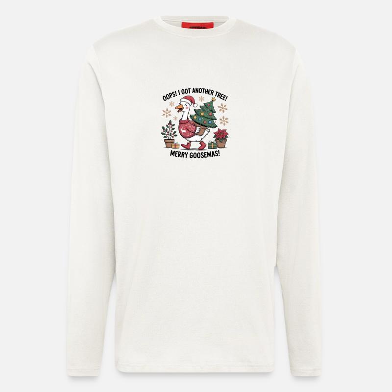 Weihnachtsstorch mit Baum und Weihnachtsgeschenken - Langarmshirt - made by SPREAD - OFF WHITE