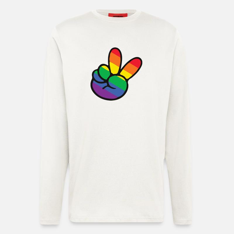 Regenbogen Peace Zeichen Hand - Langarmshirt - made by SPREAD  - OFF WHITE