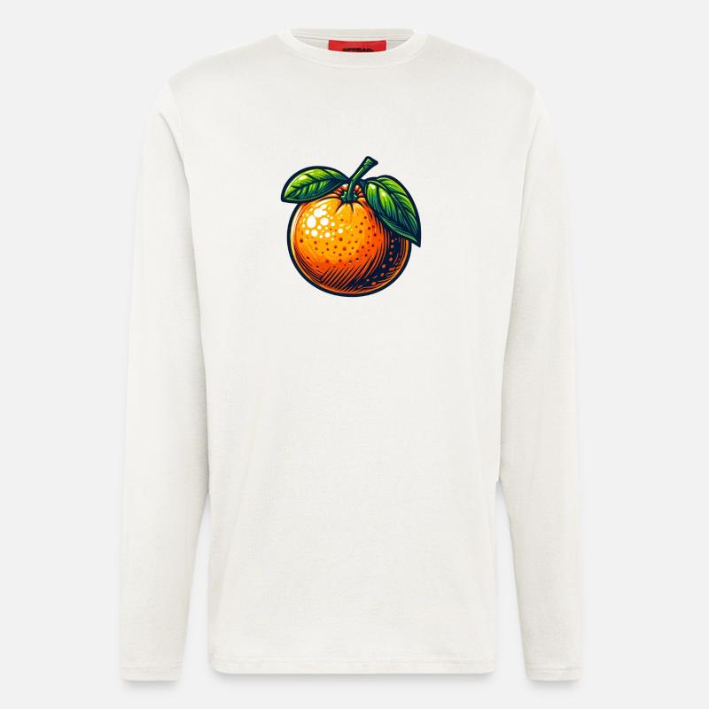 Retro Orange with Bright Leaves - Longsleeve - made by SPREAD - OFF WHITE