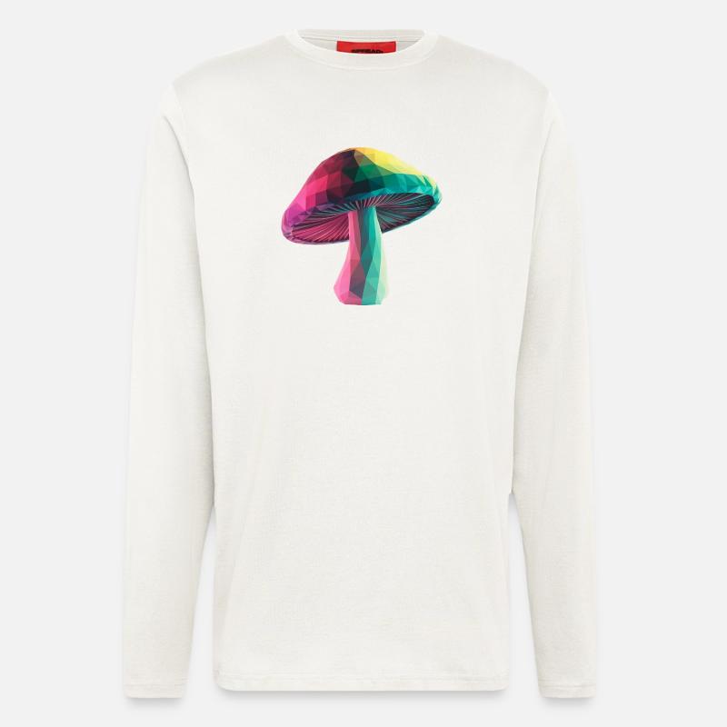 Champignon - Logo Low Poly cool - Manches longues bio décontracté fabriqué en UE - OFF WHITE