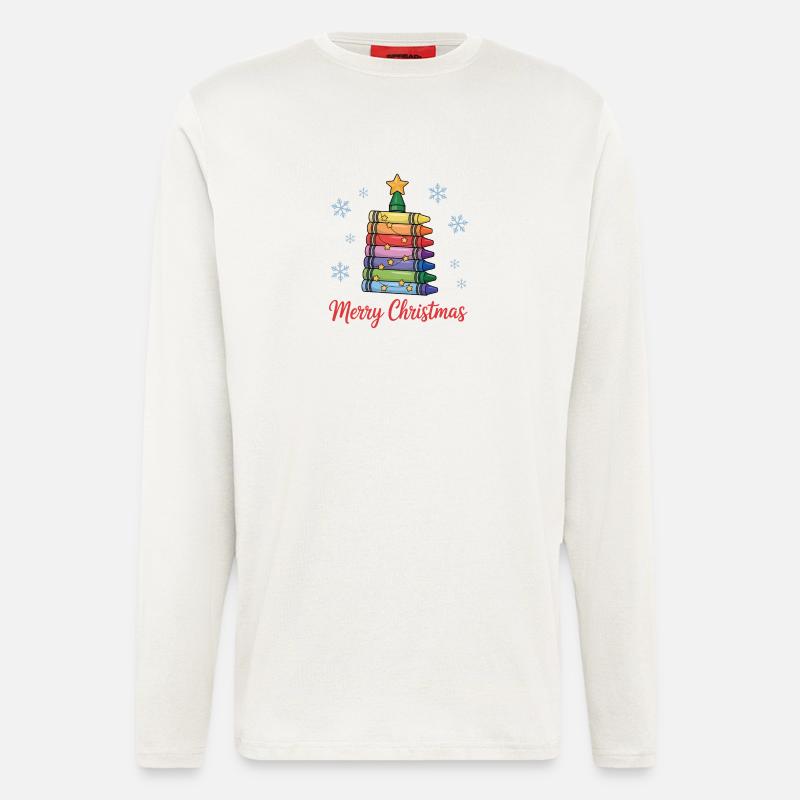 Weihnachtsbaum aus Buntstiften mit Sternen - Langarmshirt - made by SPREAD - OFF WHITE