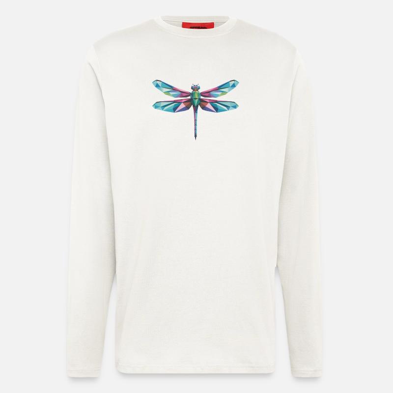 Dragonfly - Cooles Low-Poly-Logo - Langarmshirt - made by SPREAD  - OFF WHITE