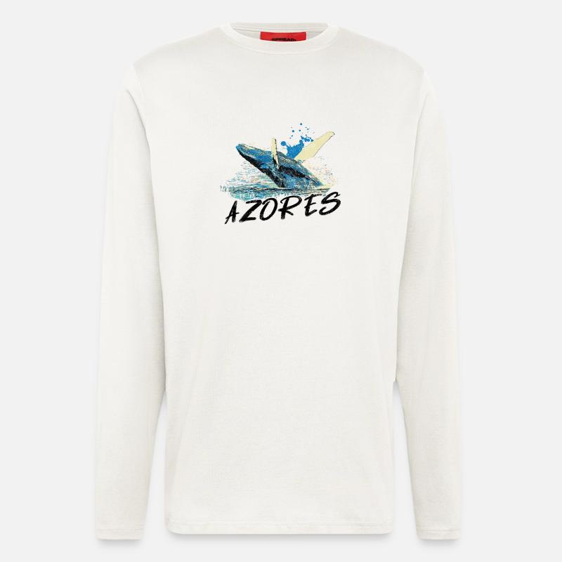 Blue Abstract Wave with Humpback Whale - Longsleeve - made by SPREAD  - OFF WHITE