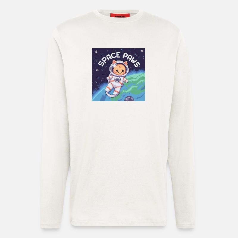 Space Paws – Pixel Cat Astronaut  - Langarmshirt - made by SPREAD  - OFF WHITE