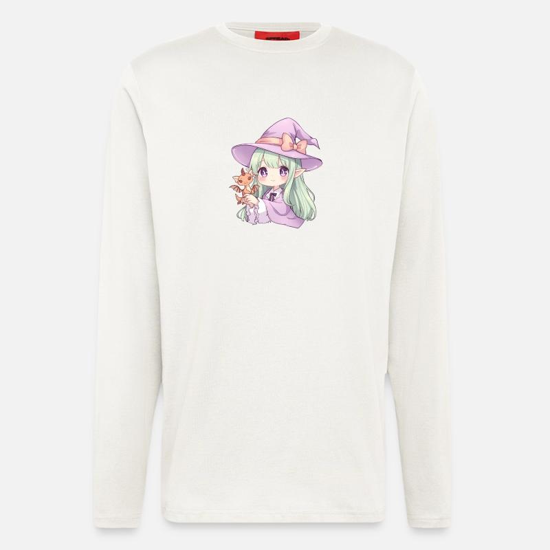 Kawaii Anime Hexe mit Drachen - Langarmshirt - made by SPREAD  - OFF WHITE