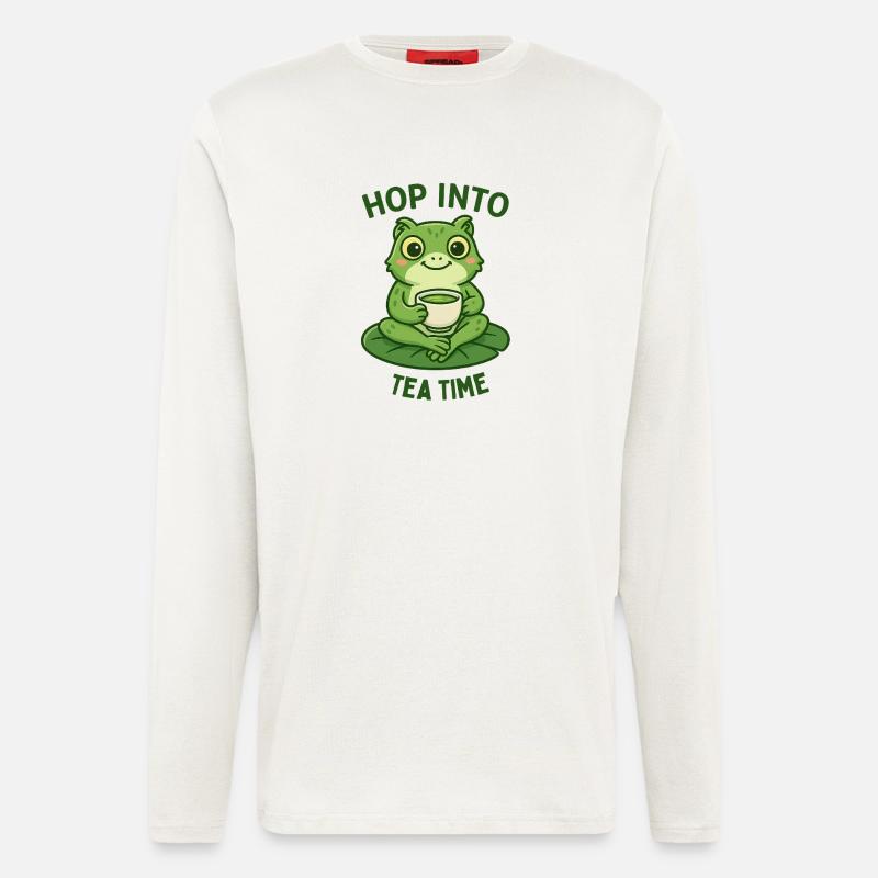 Frosch Teezeit Matcha Illustration Design  - Langarmshirt - made by SPREAD  - OFF WHITE