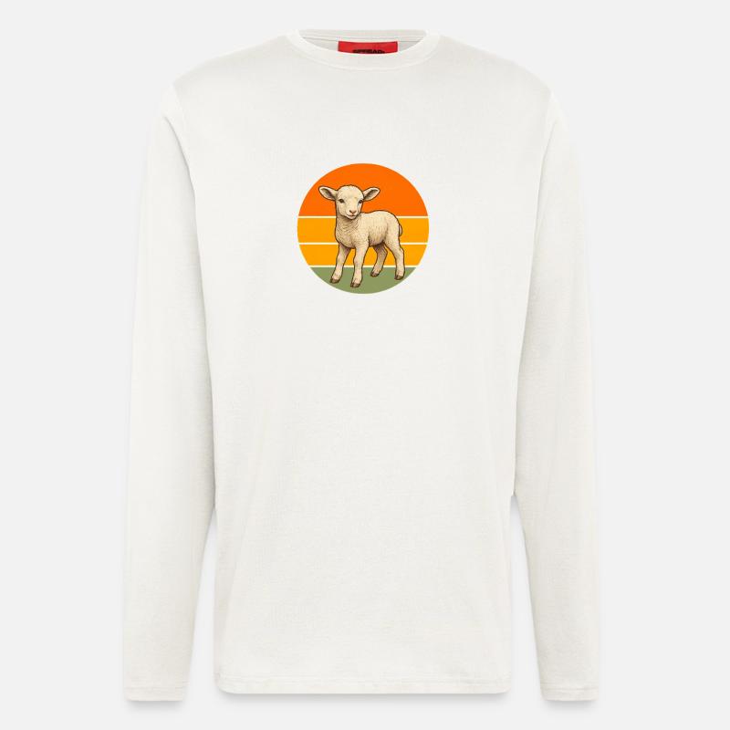 Lamm im Retro Sunset Circle - Langarmshirt - made by SPREAD  - OFF WHITE