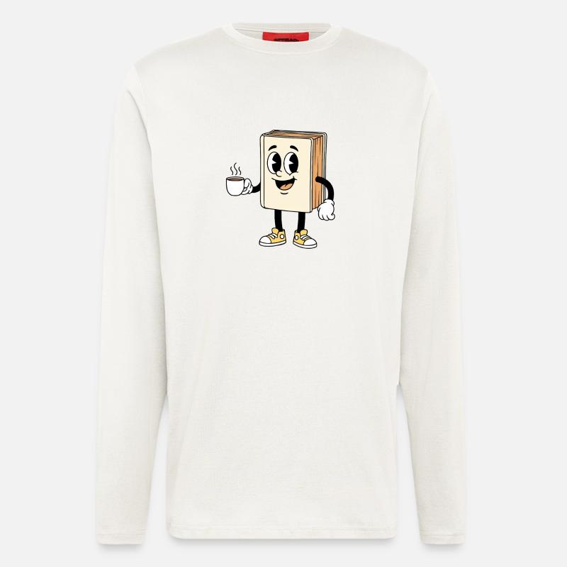 Cartoon Book Coffee Lover Reading - Longsleeve - made by SPREAD  - OFF WHITE