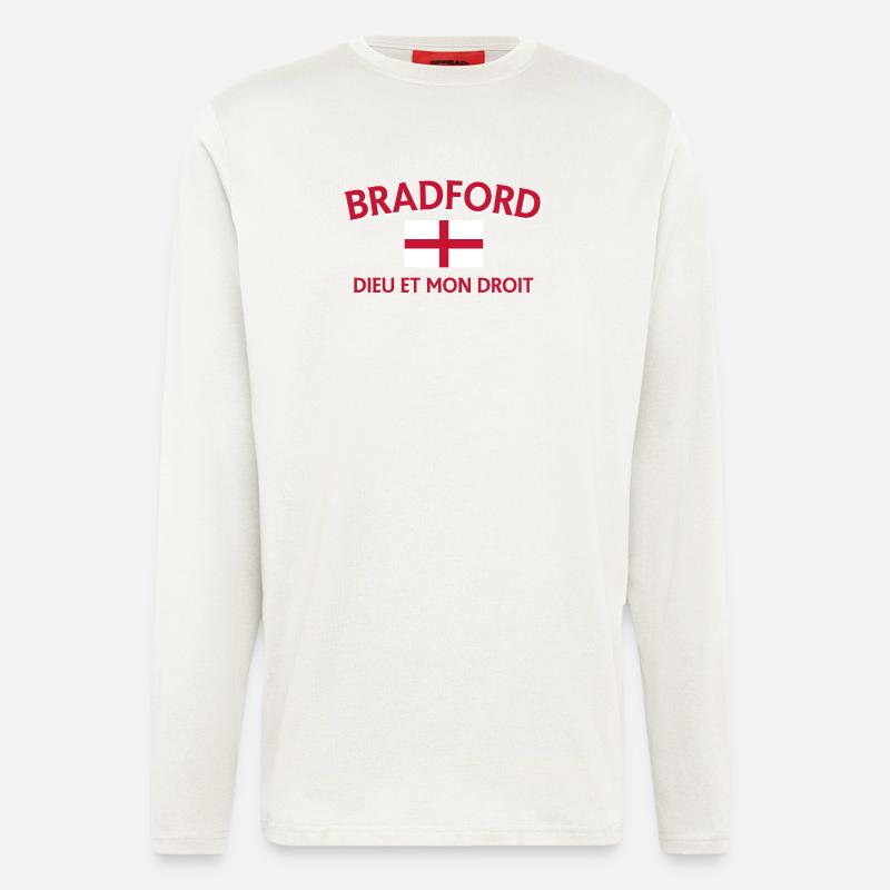 Drapeau de Bradford avec devise - Manches longues bio décontracté fabriqué en UE - OFF WHITE