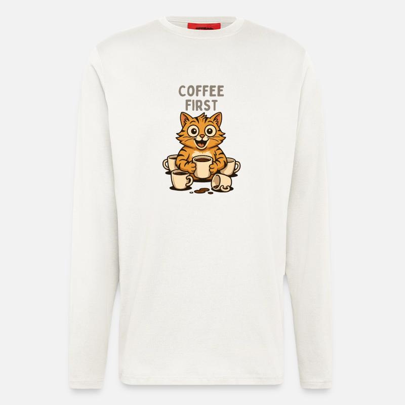 Kaffee First Katzen Kater Spaß Espresso  - Langarmshirt - made by SPREAD  - OFF WHITE