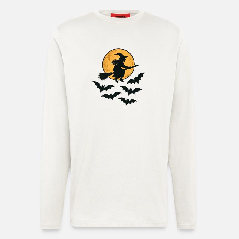 Flying Witch with Bats – Halloween Design - Longsleeve - made by SPREAD  - OFF WHITE