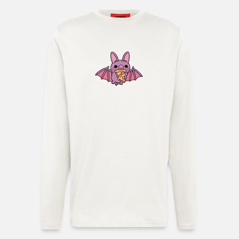Cute Flying Vampire Bat With Pizza - Longsleeve - made by SPREAD  - OFF WHITE