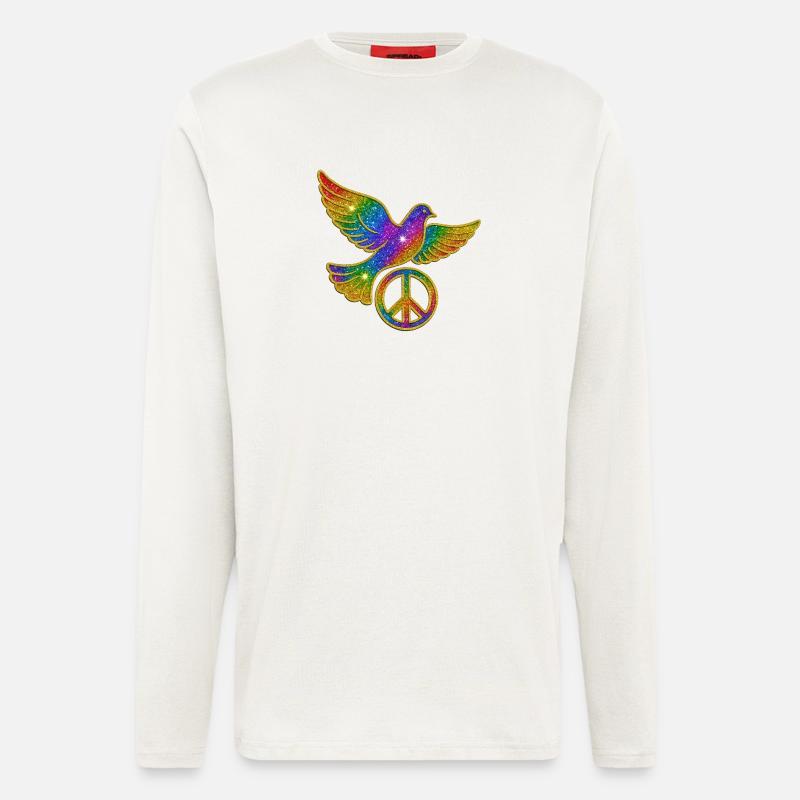 Regenbogen Friedenstaube mit Friedenszeichen - Langarmshirt - made by SPREAD  - OFF WHITE
