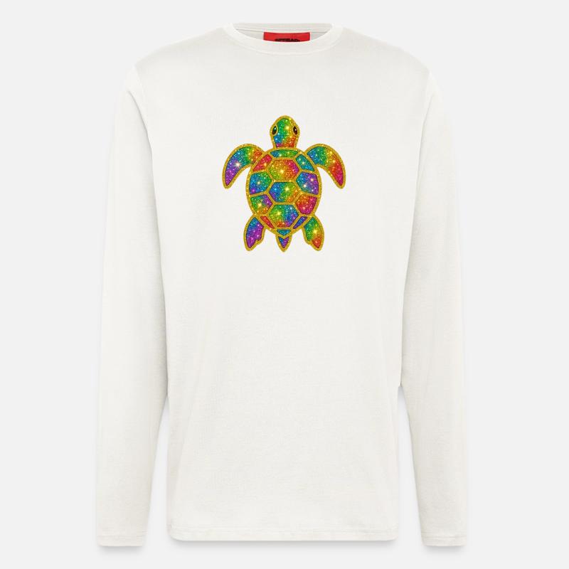 Regenbogen Glitzer Schildkröte - Langarmshirt - made by SPREAD  - OFF WHITE