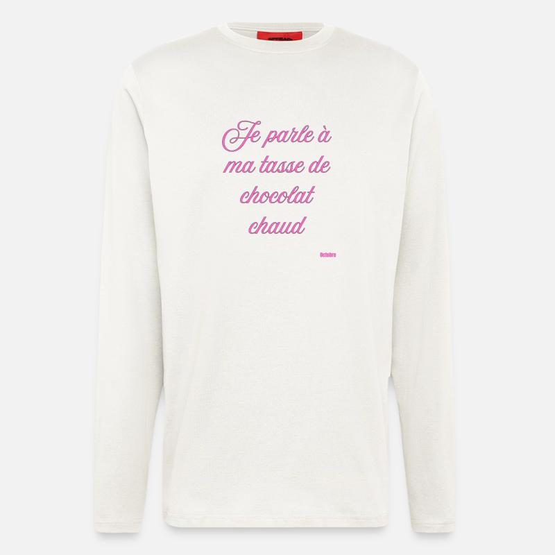 Pink Script Becher mit heißer Schokolade - Langarmshirt - made by SPREAD  - OFF WHITE