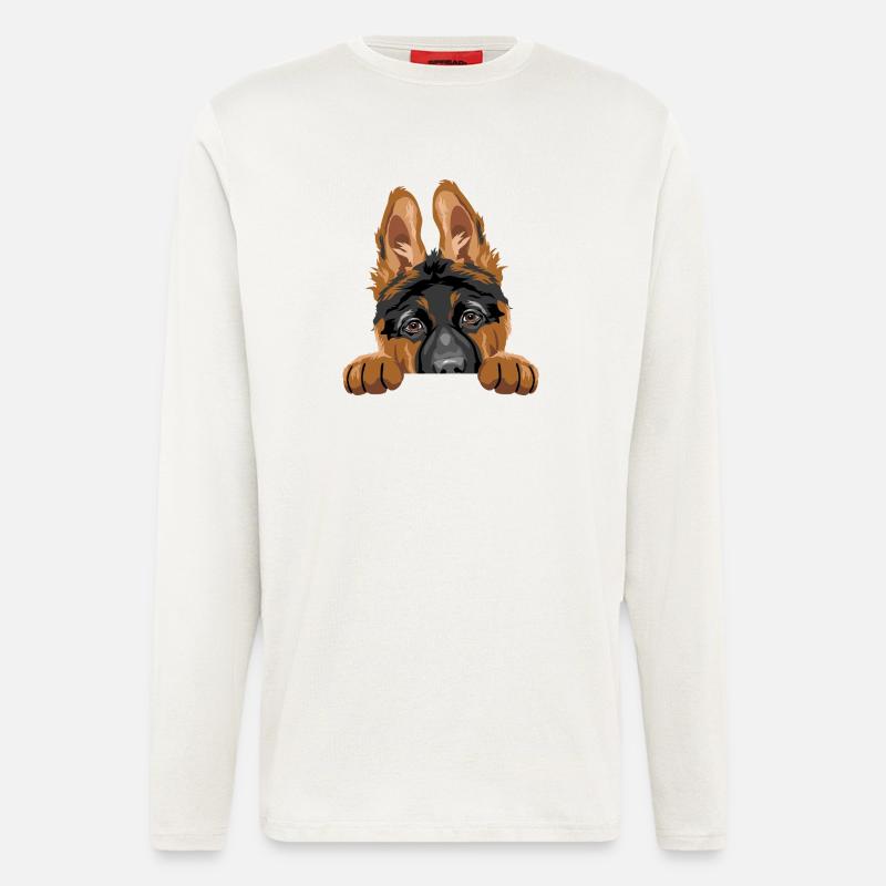 Schüchterner spähender Deutscher Schäferhundwelpe - Langarmshirt - made by SPREAD  - OFF WHITE
