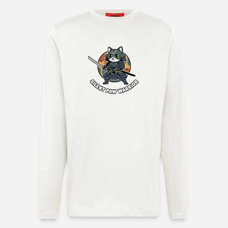 Silent Paws Samurai Warrior Cat - Longsleeve - made by SPREAD  - OFF WHITE