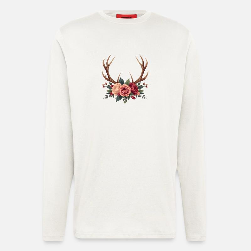 Hirschgeweih & Rosen - Boho Nature Design - Langarmshirt - made by SPREAD  - OFF WHITE