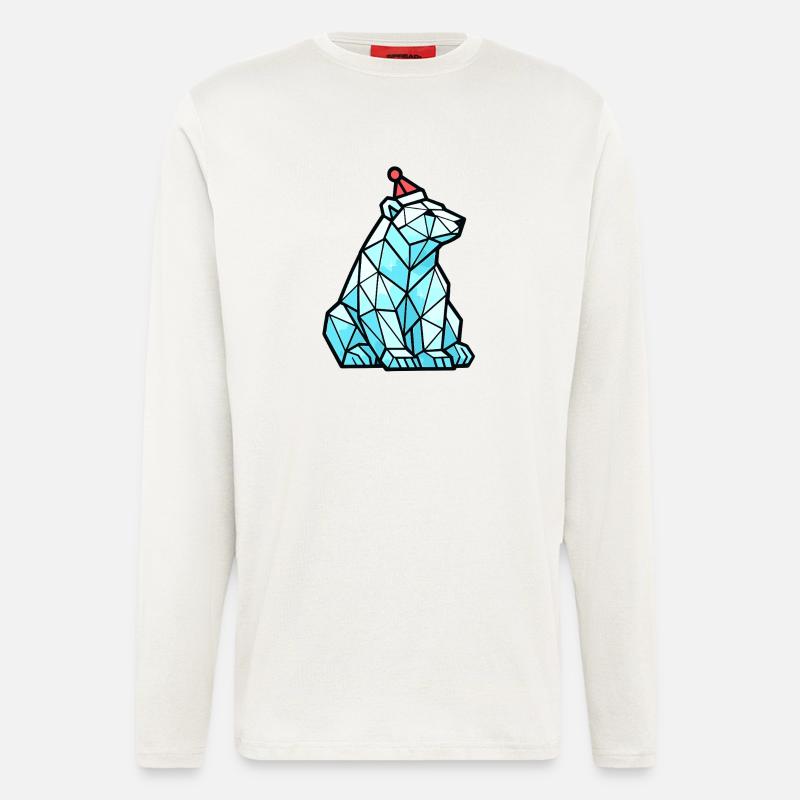 Polygon Eisbär mit Weihnachtsmütze - Langarmshirt - made by SPREAD  - OFF WHITE