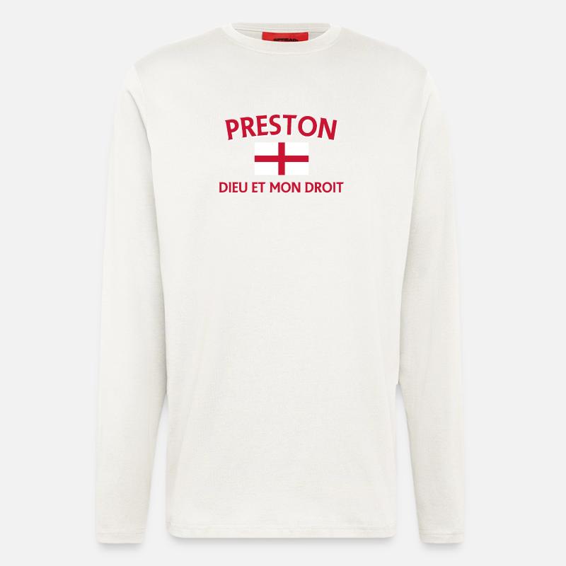 Écusson Preston Angleterre avec devise - Manches longues bio décontracté fabriqué en UE - OFF WHITE