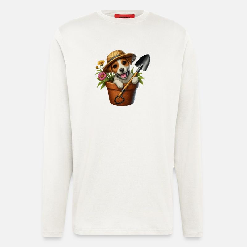 Jack Russell Terrier Blumentopf Gartendesign - Langarmshirt - made by SPREAD  - OFF WHITE
