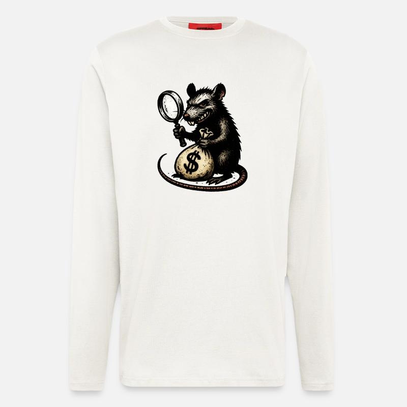 Ratte mit Lupe und Geldsack - Langarmshirt - made by SPREAD  - OFF WHITE