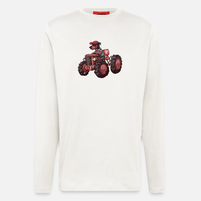 Dobermann Hund Traktor Farmer - Langarmshirt - made by SPREAD  - OFF WHITE