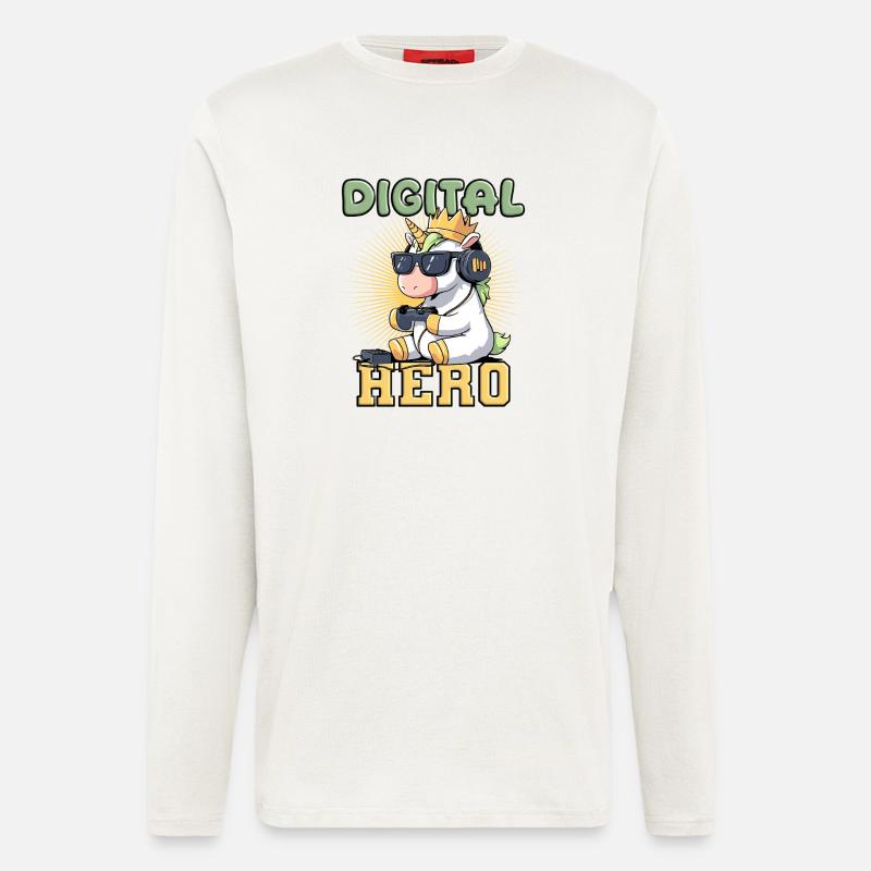 Zocken - digital hero einhorn - Langarmshirt - made by SPREAD  - OFF WHITE