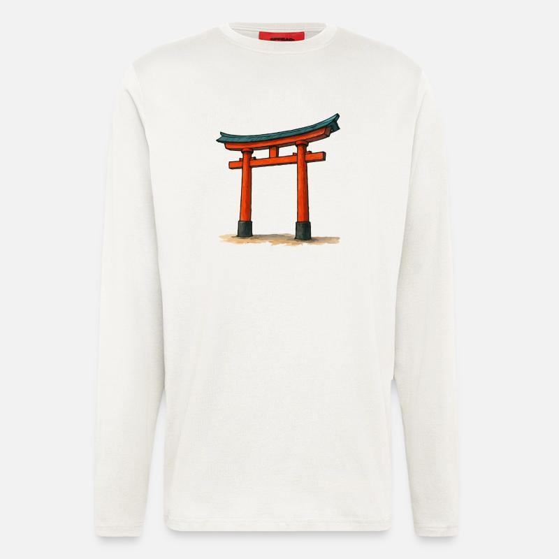 Red Shinto Torii Gate Illustration - Longsleeve - made by SPREAD  - OFF WHITE