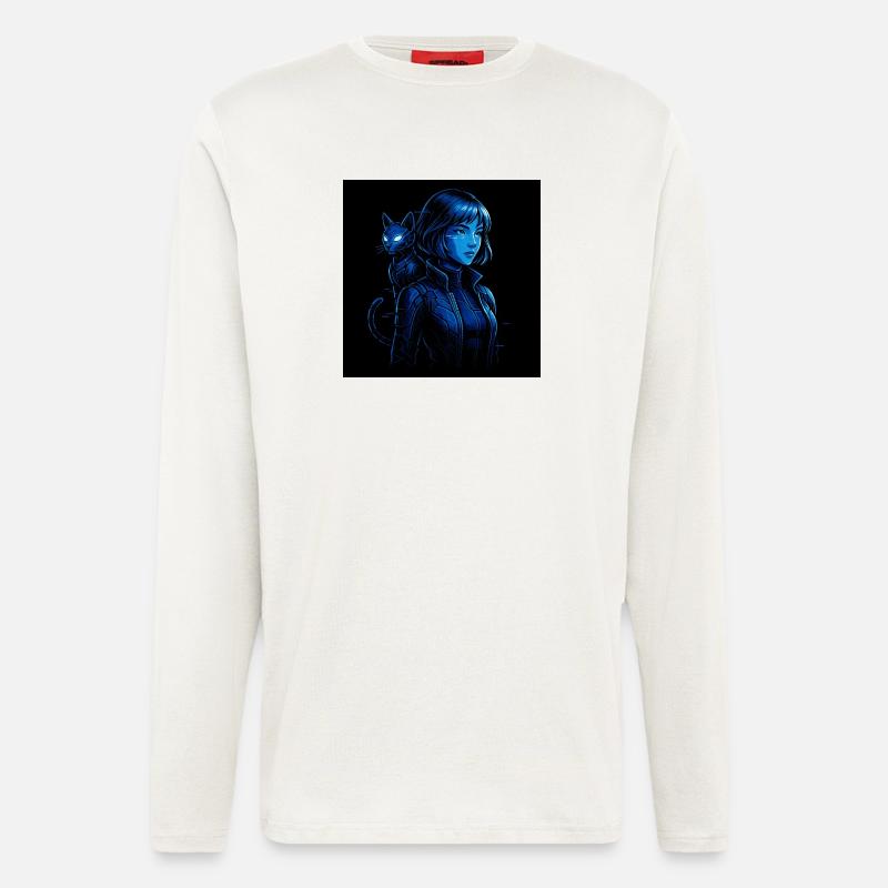 Neonjägerin mit Katzenbegleiter - Langarmshirt - made by SPREAD  - OFF WHITE