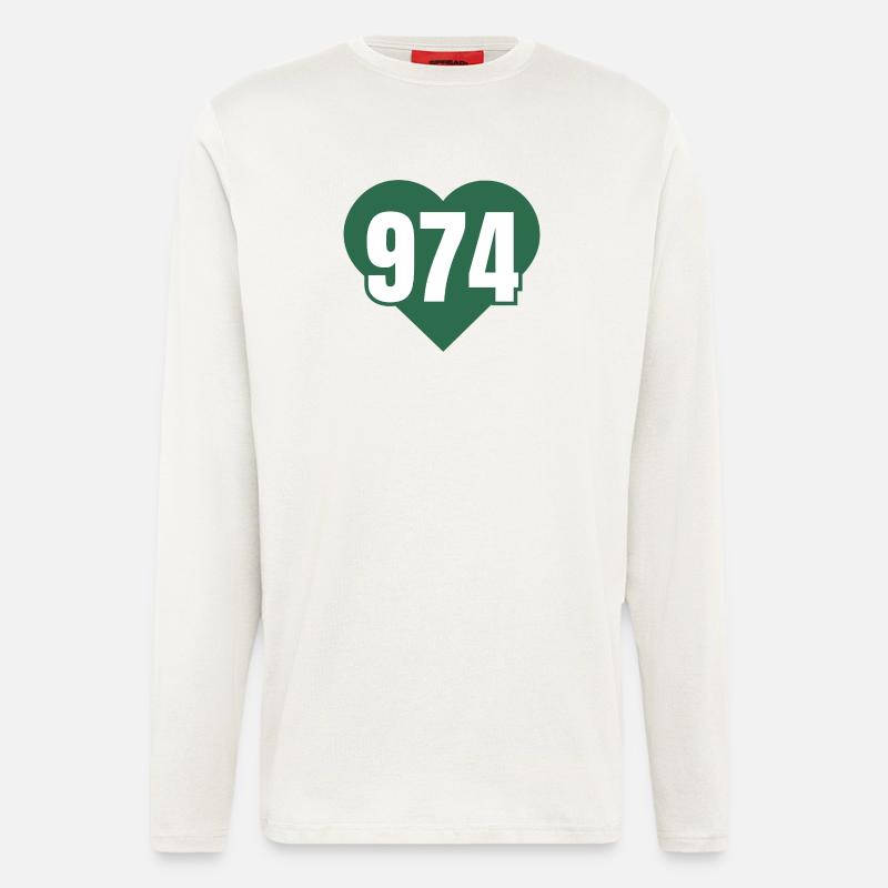 Coeur 974 Code Vert - Manches longues bio décontracté fabriqué en UE - OFF WHITE