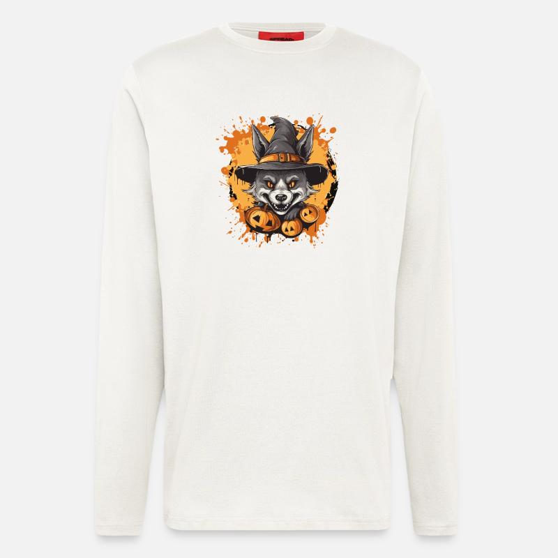 Halloween Wolf mit Hexenhut - Langarmshirt - made by SPREAD  - OFF WHITE