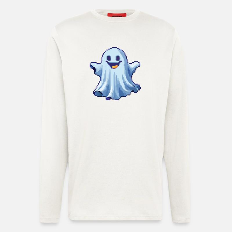 Pixel Ghost: Pixelated Friendly Spirit - Langarmshirt - made by SPREAD - OFF WHITE