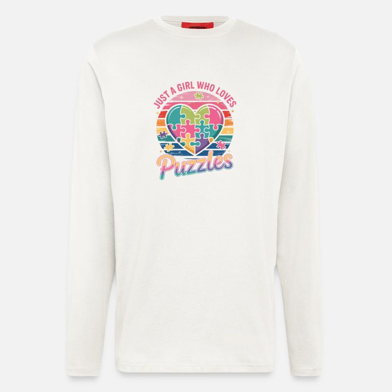 Mädchen liebt Puzzles Herz Regenbogen - Langarmshirt - made by SPREAD  - OFF WHITE