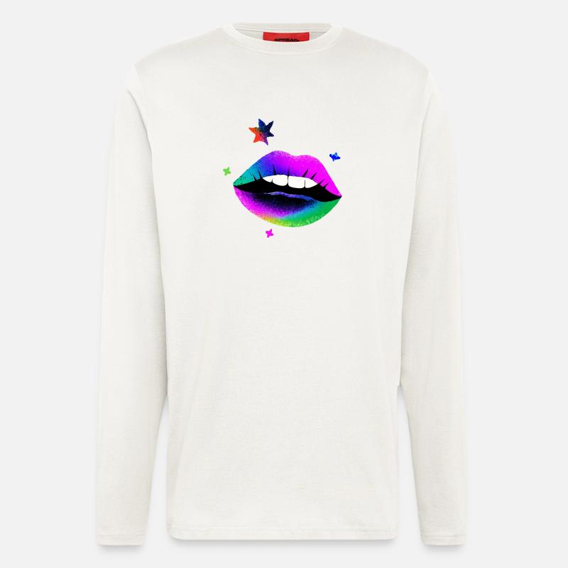 Regenbogen Lippen Pop Art Neon - Langarmshirt - made by SPREAD  - OFF WHITE