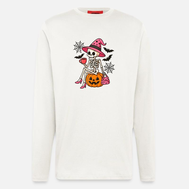 Pink Cute Halloween Witch Skeleton - Longsleeve - made by SPREAD - OFF WHITE